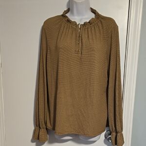 Adrianna Papell Brown Checkered Long Sleeve Top Sz L